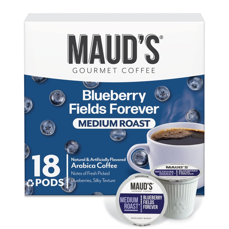 Maud’S Blueberry Flavored Coffee Pods, 18 Ct, Medium Roast Flavored Coffee In Recyclable Single Serve Pods – 100% Arabica Beans,