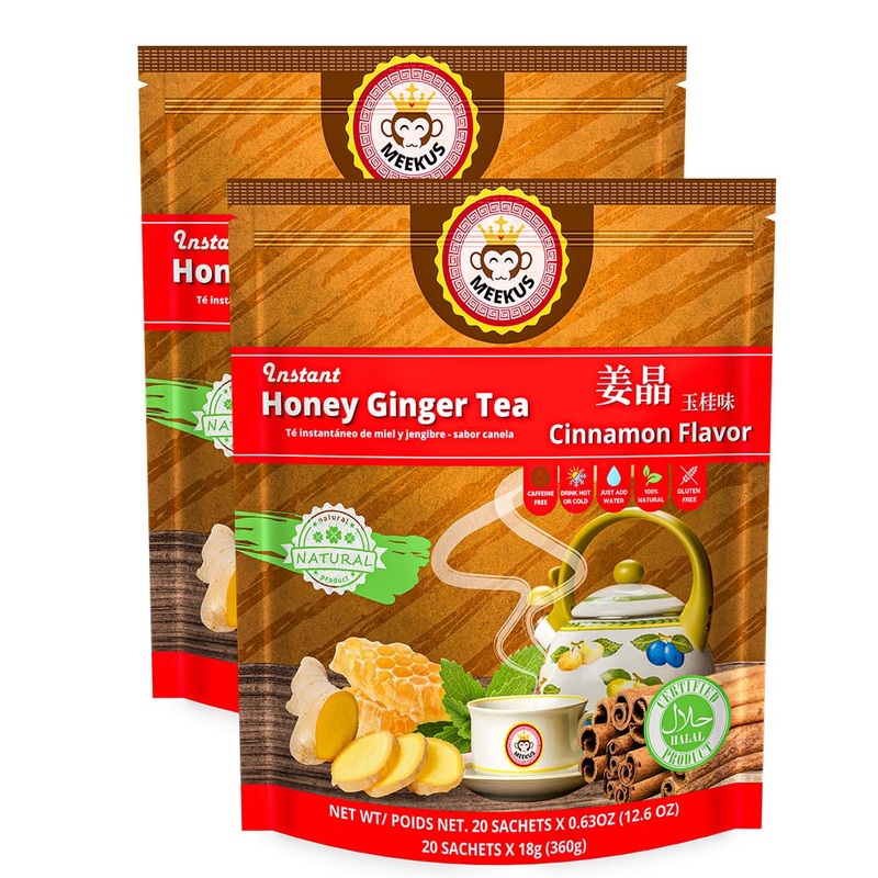 Meekus Ginger Tea With Honey: Premium Tea Bags & Crystals – Instant Packets For Soothing Drink, 18G X 40 Sachets (Cinnamon, 2 Pa