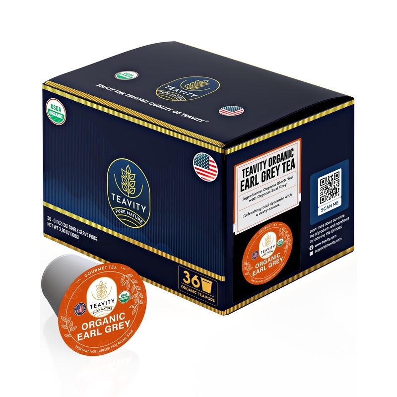 Organic Earl Grey Tea Pods For Keurig – Caffeinated Unsweet Black Tea For K Cup Brewing By Teavity (36 Tea Pods)