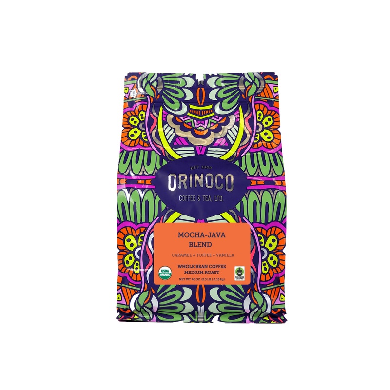Orinoco Organic Fair Trade Mocha-Java Blend 2.5Lb Bag, Medium Roast, Whole Bean Coffee, 100% Organic Fair Trade Arabica Beans