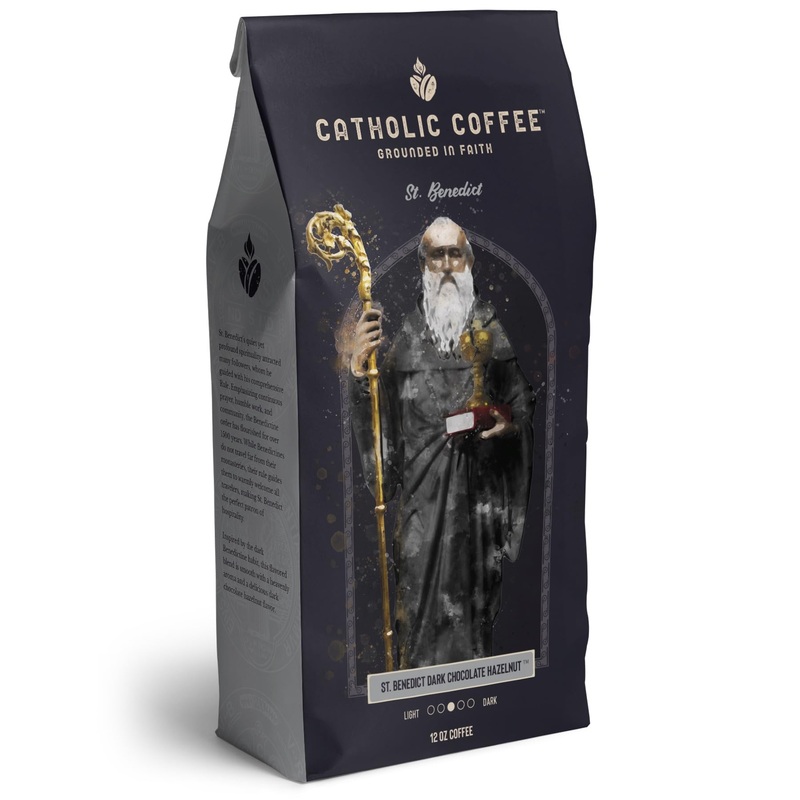 St. Benedict Chocolate Hazelnut Blend Medium Roast Catholic Coffee (Ground) 12 Ounces – Small-Batch Crafted, For Catholic Faithf