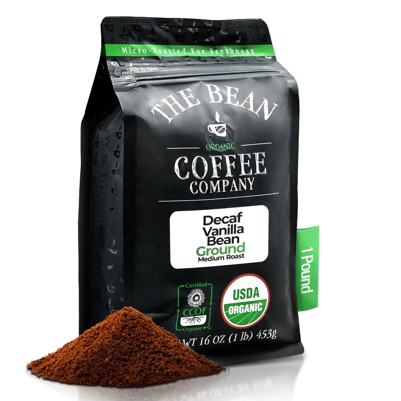 The Bean Organic Coffee Company Water Processed Decaf Vanilla Bean, Medium Roast, Ground Coffee, 16-Ounce Bag, Caf   Molido Tost