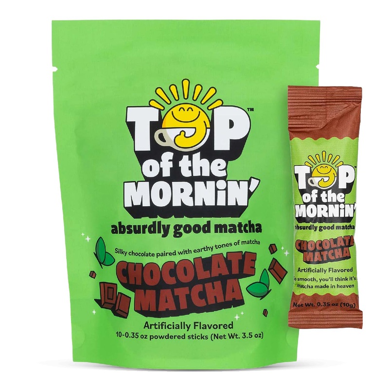 Top Of The Mornin’ Green Tea Chocolate Matcha Latte, 10 Individual Packets Of Flavored Matcha, Enjoy Hot Or Cold, Single Serve M