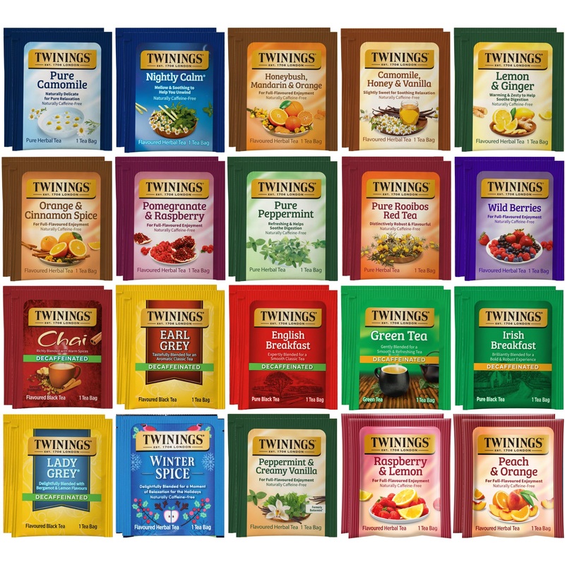 Twinings Herbal & Decaf Tea Sampler, 40 Count – Gourmet Gift Set for Tea Lovers, Perfect for Relaxation and Enjoyment