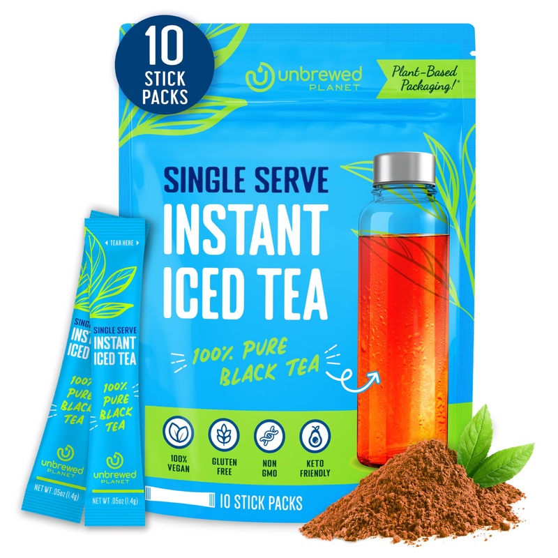 Unbrewed Planet Instant Iced Tea – 100% Pure Black Tea – 10 Single Serve Stick Packs – Unsweetened – Vegan – Gluten Free – On-Th
