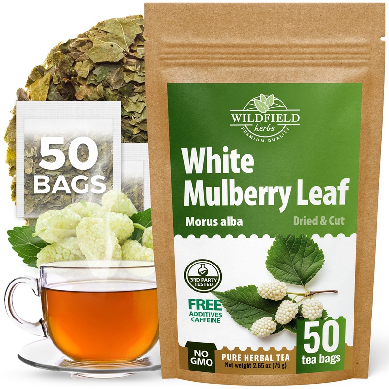 WILDFIELD HERBS 50 Bags White Mulberry Leaf Herbal Tea (Morus Alba) – 1.5g Bags, Natural Wellness, 50 Count