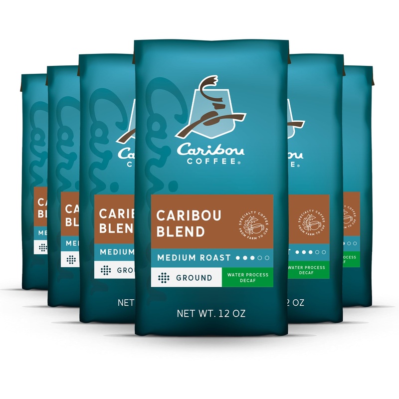 Caribou Coffee, Medium Roast Naturally Decaffeinated Ground Coffee – Caribou Blend 72 Ounces (6 Bags Of 12 Ounces)
