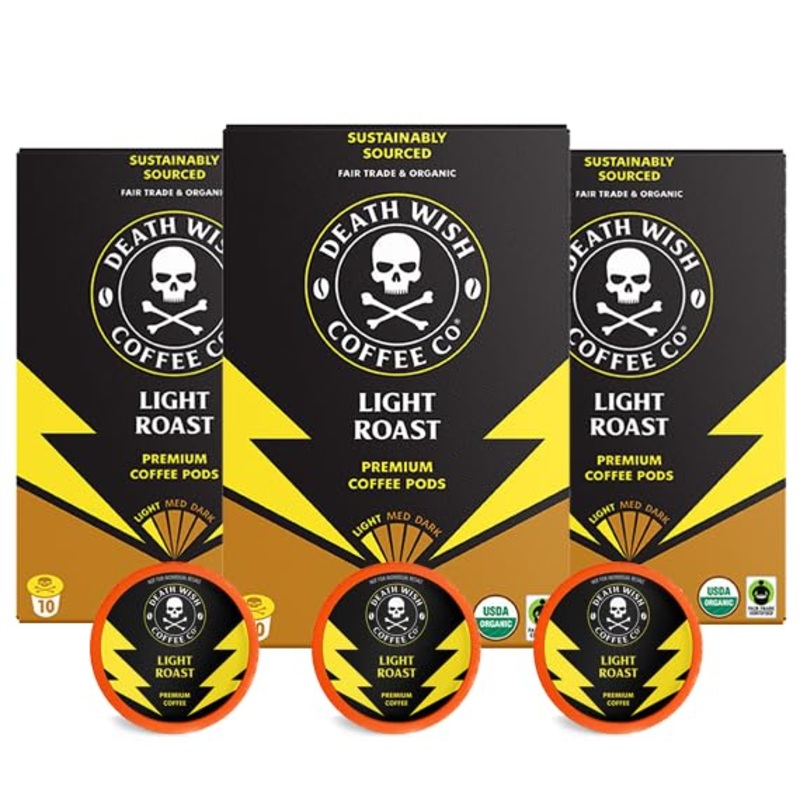 Death Wish Coffee, Organic And Fair Trade, Light Roast Coffee Pods (30 Count)