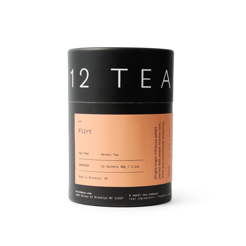 Dona Single Origin, Premium Blended Teas Conveniently Packaged In Plant-Based Sachets, Canister Of 12 Sachets/Teabags (Flirt)