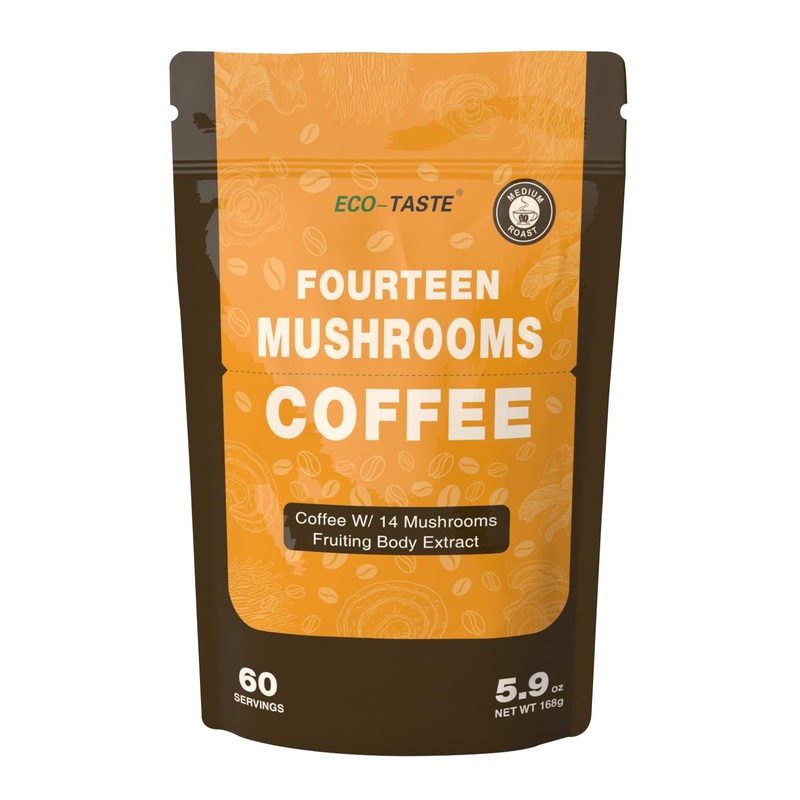 Eco-Taste Mushrooms Coffee 14 In 1-60 Servings, Arabica Coffee With Lion’S Mane, Reishi, Maitake, Turkey Tail, Chaga Fruiting Bo