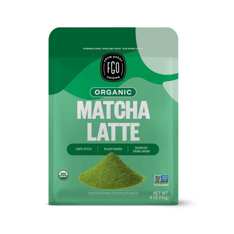 Fgo Organic Matcha Latte Powder, 4 Ounce Resealable Bag, Japanese Matcha With Organic Cane Sugar, Lightly Sweetened, Packaging M