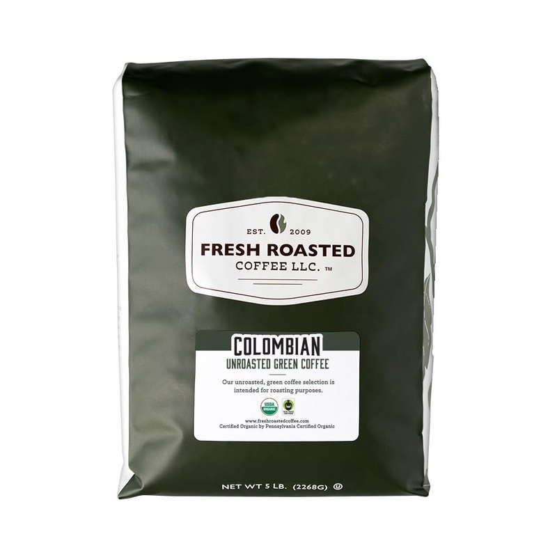 Fresh Roasted Coffee, Unroasted Organic Colombian, Fair Trade Kosher, 5 Pound
