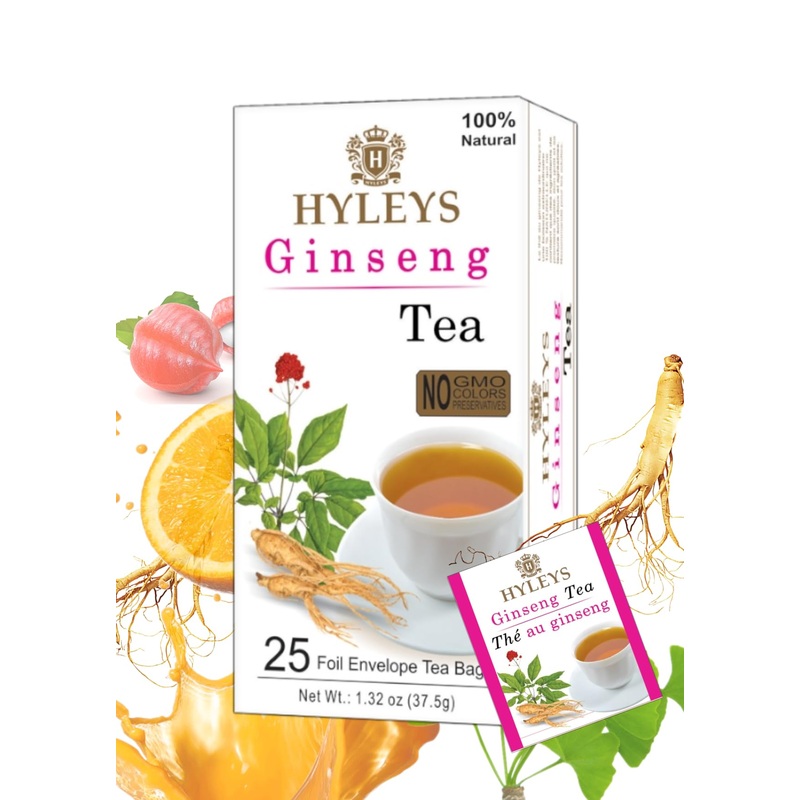 Hyleys Ginseng & Green Tea With Natural Guarana & Orange Flavor – Herbal Energy Tea – 25 Tea Bags (12 Pack – 300 Tea Bags Total)