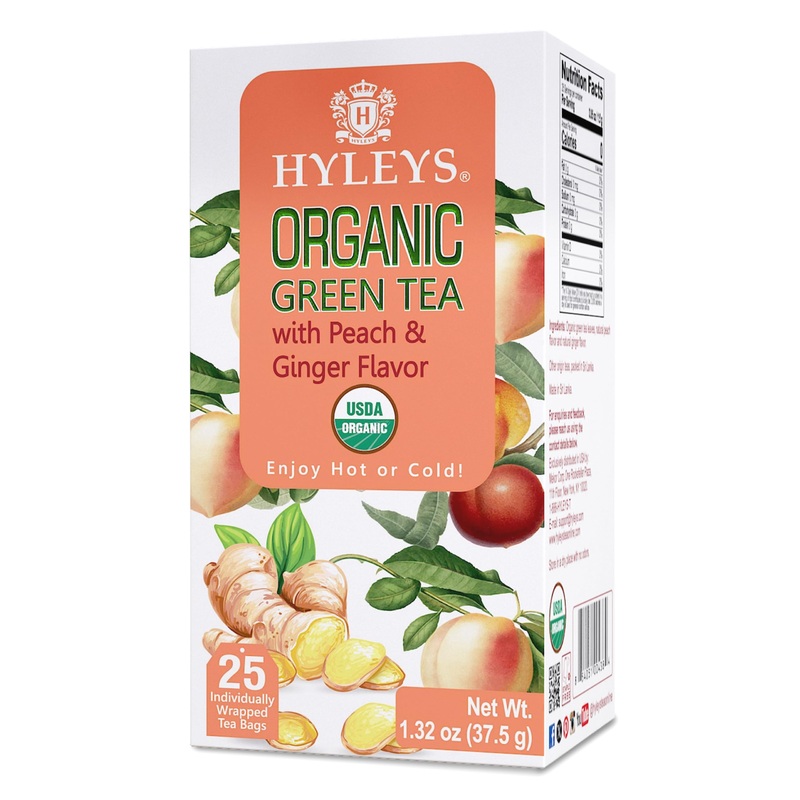 Hyleys Organic Green Tea Peach And Ginger Flavor – 25 Tea Bags