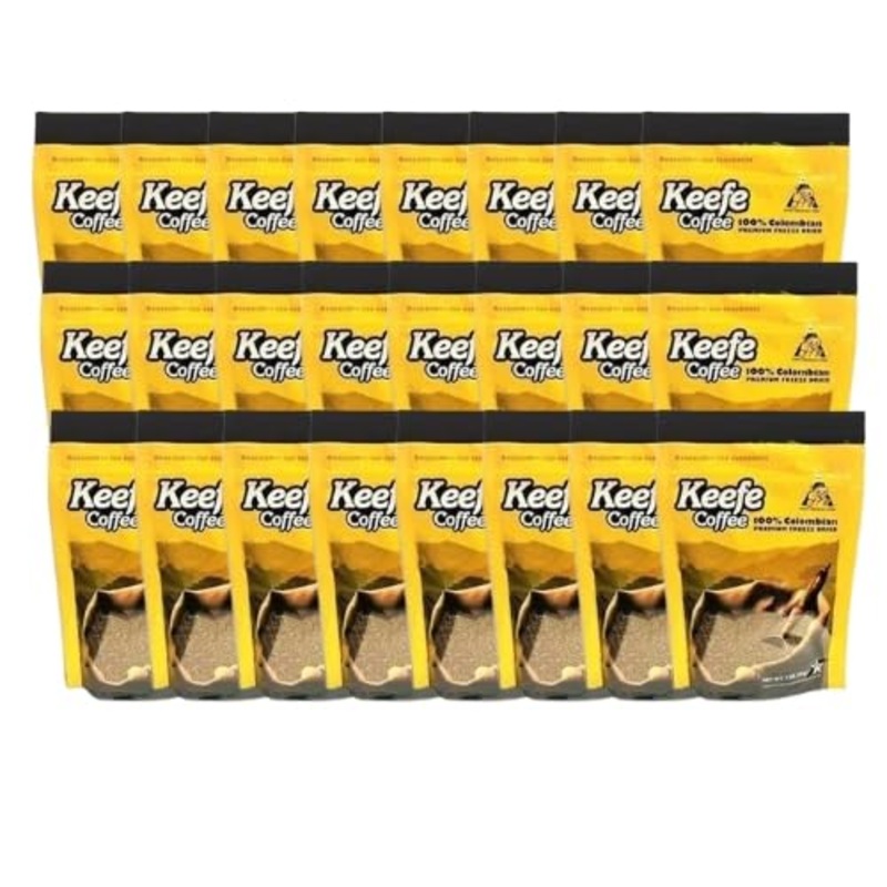 Keefe Coffee 100% Colombian Premium Freeze Dried Coffee, 3oz Sealed Bag, Pack of 24 – Rich Flavor, Convenient Packaging