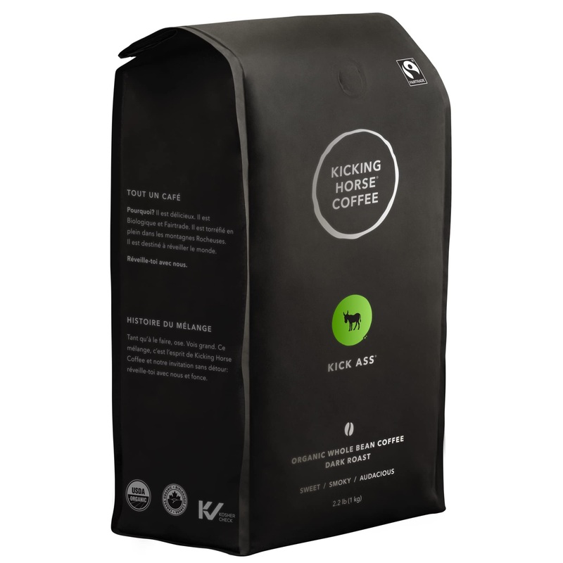 Kicking Horse Coffee Kick Ass, Dark Roast, Whole Bean, Certified Organic, Fairtrade, Kosher, Black, 1 Kg, Pack Of 6