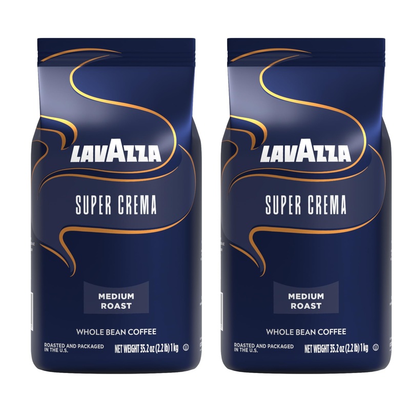 Lavazza Super Crema Whole Bean Coffee Blend, Medium Espresso Roast, 4.4 .Lbs, 2 Pack