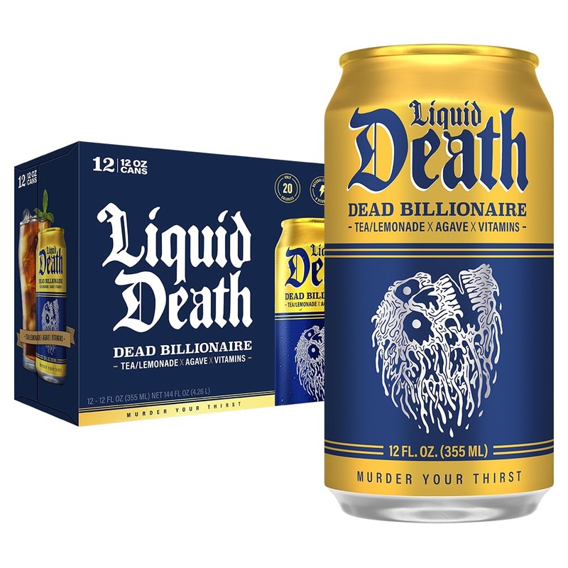 Liquid Death, Dead Billionaire Iced Tea, 12-Pack (12 Oz Cans), Half Lemonade Half Black Tea, Low Calorie, No Artificial Sweetene