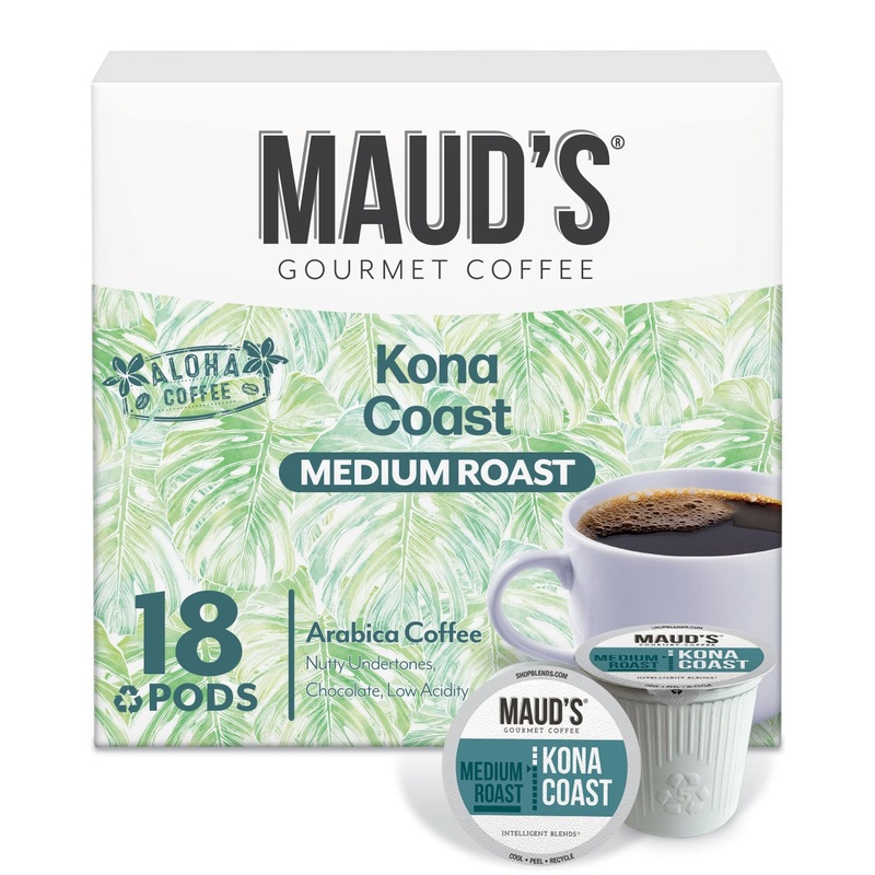 Maud’S Kona Coffee Pods, 18 Ct, Medium Roast Coffee In Recyclable Single Serve Pods – 100% Arabica Coffee, Compatible With Keuri