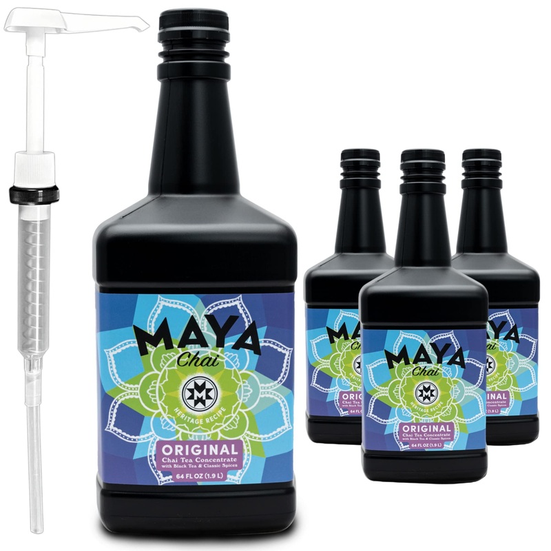 Maya Heritage Chai, Original Tea Concentrate, 64 Fl Oz, Pack Of 4 With 1 Pump