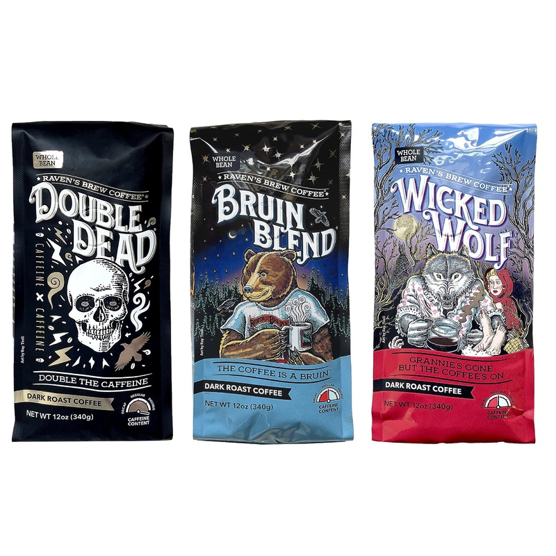 Raven’S Brew Whole Bean Coffee Variety Pack – 3 Delicious Flavors – Double Dead, Bruin Blend And Wicked Wolf – 12Oz Each