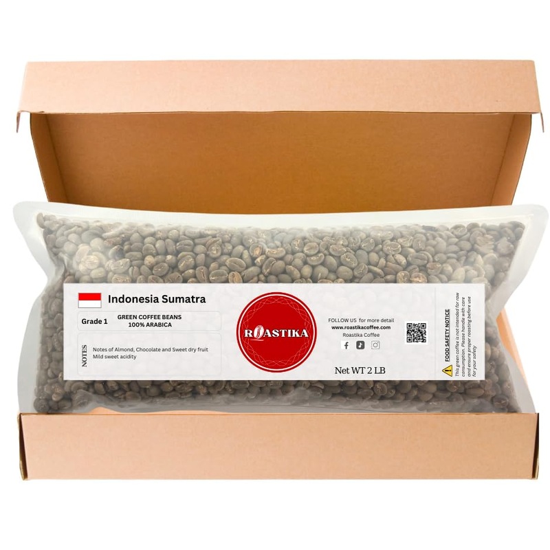 Roastika – Indonesia Sumatra – 2Lb – Premium Green Coffee Bean – Single Origin – Unroasted Coffee Bean