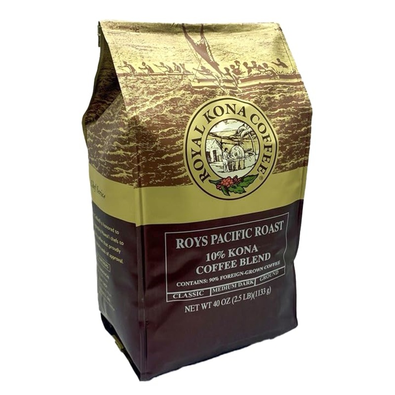 Royal Kona Coffee – Medium Dark Roast Ground Coffee, Roy’S Pacific Roast Flavor, 40 Ounce