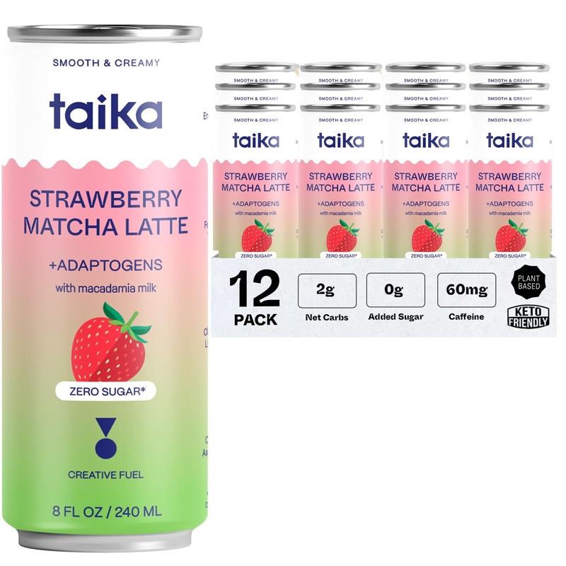 Taika Strawberry Matcha Latte – Ready To Drink Hot & Cold Brew Strawberry Matcha Latte In Cans – Organic Ceremonial Grade Matcha