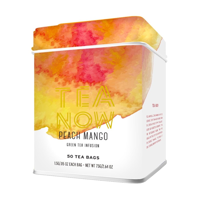TEA NOW Mango Peach Green Tea Infusion – Caffeinated Organic Herbal Tea Bags, Pack of 50, Ceylon Teas for Hot Brew