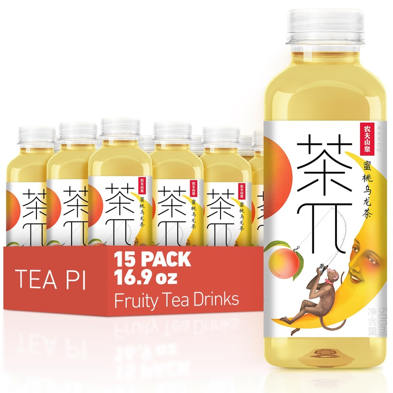Tea Pi Iced Tea – Peach Oolong Tea Sweet Iced Fruit Tea Bottles, Real Juice, -16.9 Fl Oz, 500Ml, 15 Pack