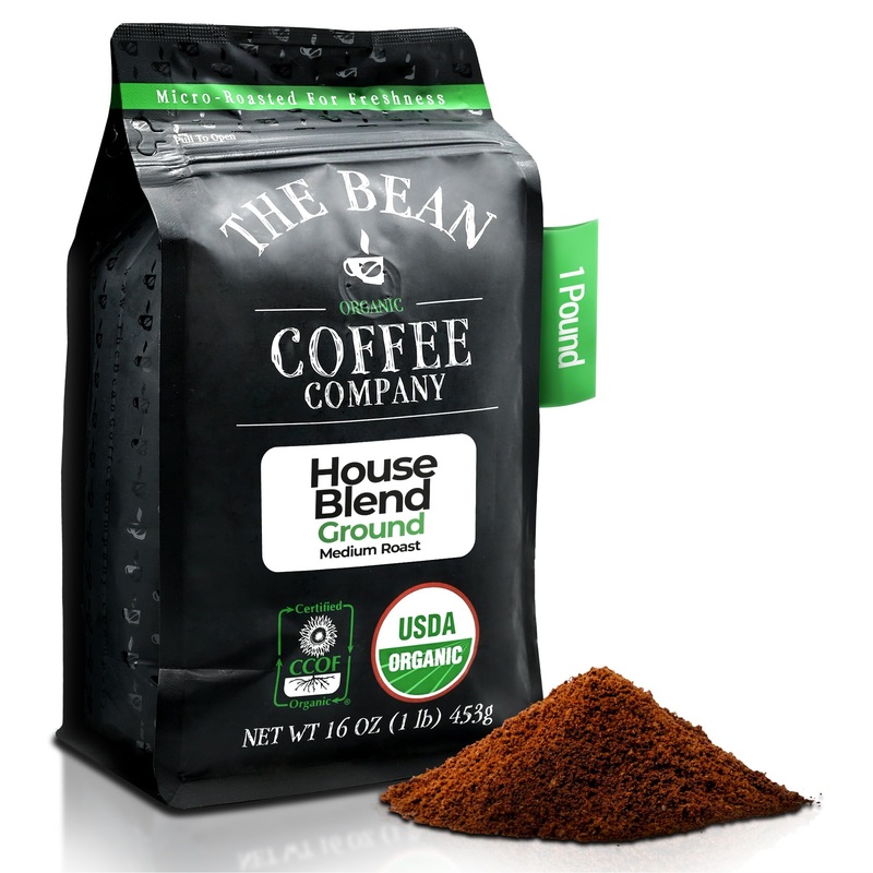 The Bean Organic Coffee Company House Blend, Medium Roast, Ground Coffee, 16-Ounce Bag, Caf   Molido Tostado Org  Nico