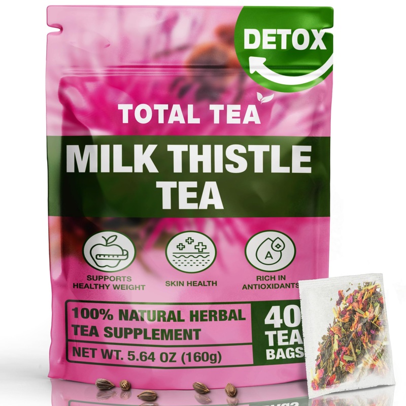 Total Tea 100% Natural Milk Thistle Seeds Tea For Liver Cleanse, Detox, Digestive Health And Immune System – 40 Tea Bags (Packag