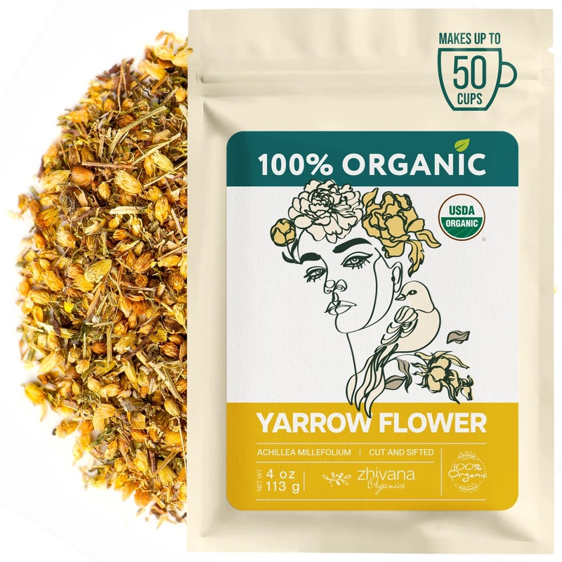 Yarrow Flower Tea Organic – Dried Yarrow Herb Loose Leaf – Herbal Tea To Support Cardiovascular Health, Immune Function & Relaxa