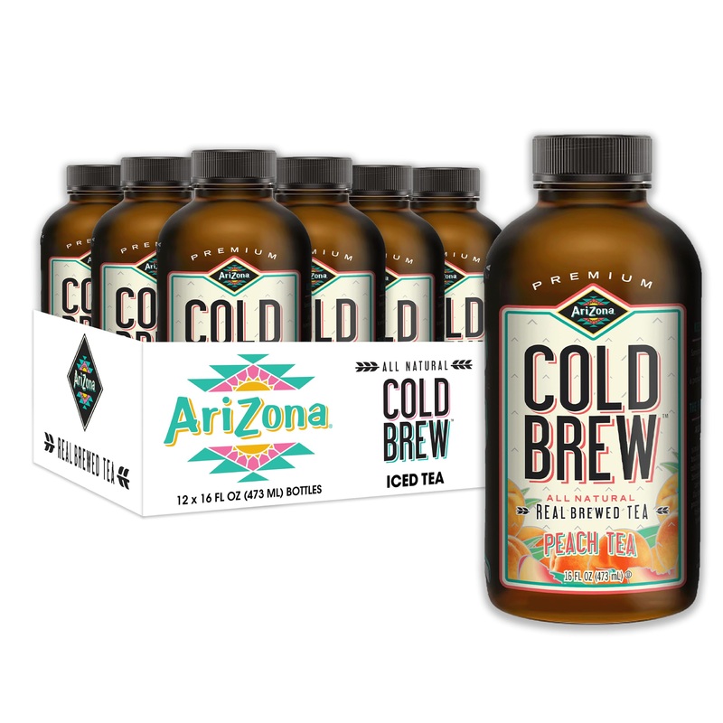 Arizona Cold Brew Peach Tea – Premium Cold Brew Iced Tea With Cane Sugar (Pack Of 12)