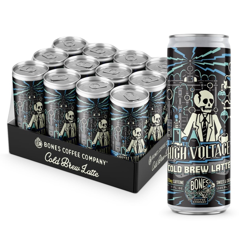 Bones Coffee Company High Voltage Smooth And Sweet Flavored Cold Brew Latte,Medium Roast Iced Coffee In Can,Ready To Drink, 1 Fl