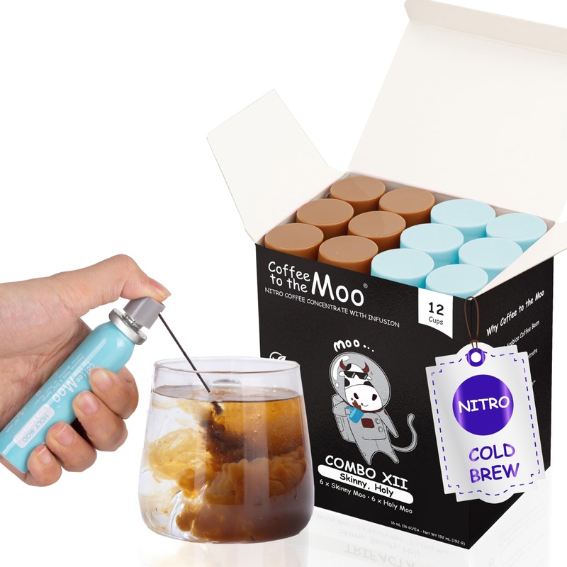 Coffee To The Moo Nitro Cold Brew Coffee Concentrate Combo Pack – Keto & Mushroom Coffee | Instant Iced Or Hot | Pocket/Purse Si
