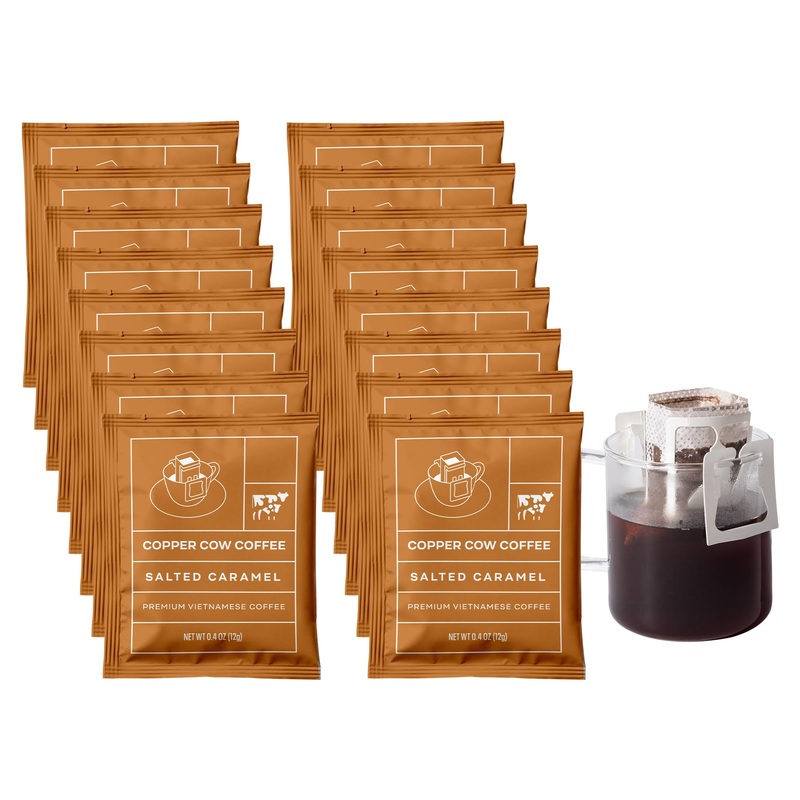 Copper Cow Coffee Premium Vietnamese Coffee: Single-Serve Salted Caramel Coffees (Includes: 16 Salted Caramel Coffees)