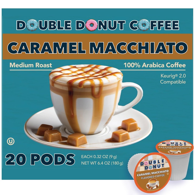 Double Donut Caramel Macchiato Flavored Coffee Pods, Medium Roast Coffee, For Keurig K Cups Machines, In Recyclable Pods, 20 Cou