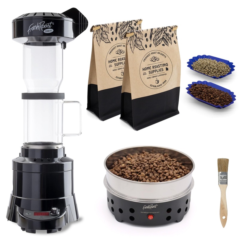 Fresh Roast Coffee Roaster Bundle Sr800, Glass Extension Tube, Coffee Bean Cooler, (2 Lbs) Sample Pack Of Green Beans, (2- Pack)