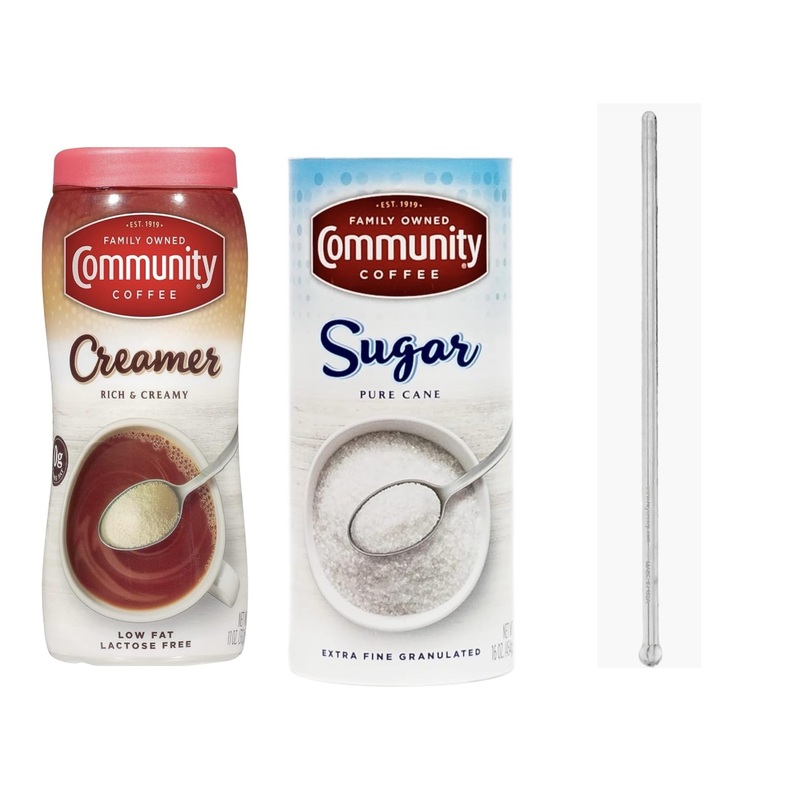 Generic Coffee Creamer And Sugar Pack, (1) 11 Oz Creamer And (1) 16Oz Sugar, Also Includes Cutiepie Clear Reusable Coffee Stirre