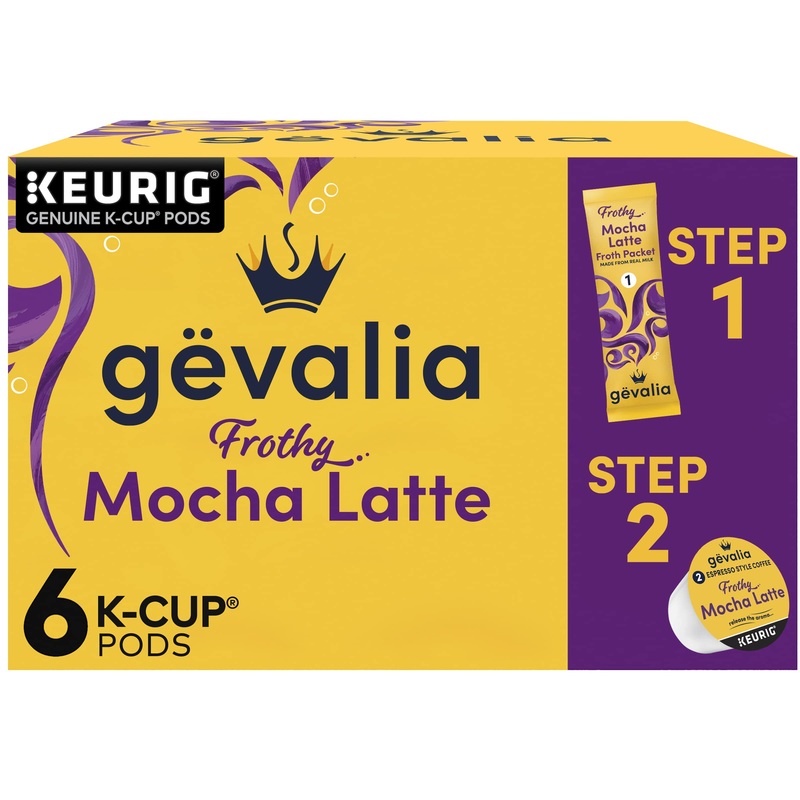 Gevalia Frothy 2-Step Mocha Latte Espresso Keurig K-Cup Coffee Pods & Froth Packets Kit (6 Ct Box)