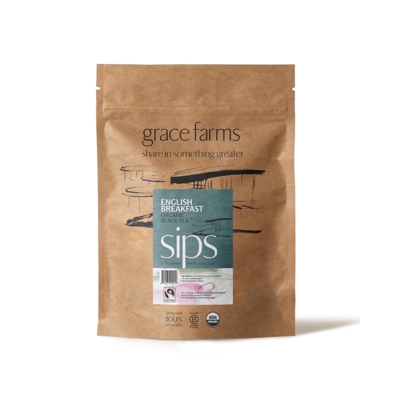 Grace Farms Organic English Breakfast Black Tea, 50 Sachet Pouch | Fairtrade & Kosher |Gives Back 100% Of Profits
