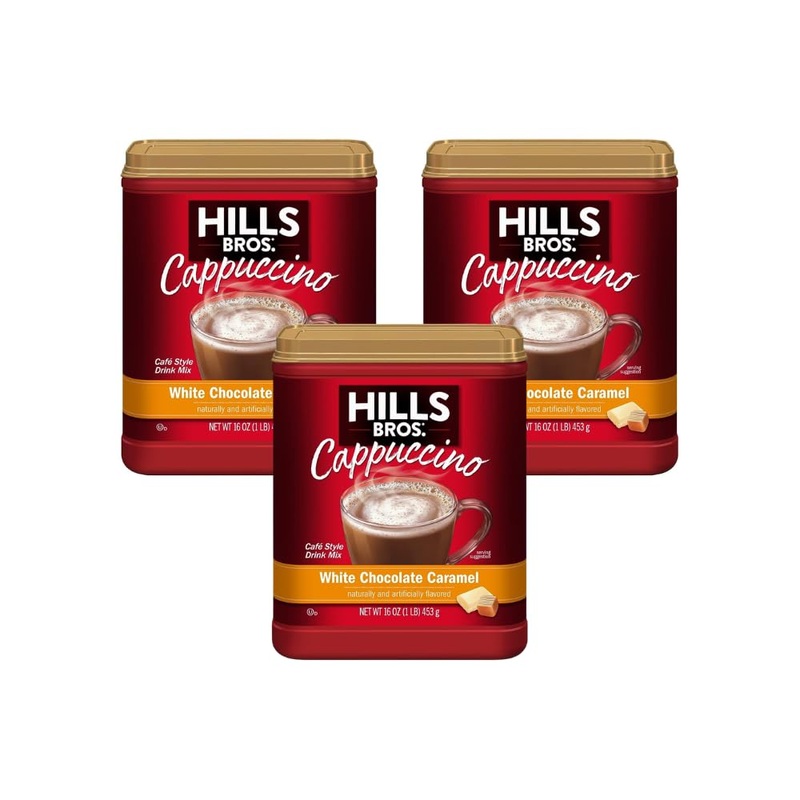 Hills Bros Instant White Chocolate Caramel Decadent Cappuccino 16 Ounce (Pack Of 3)