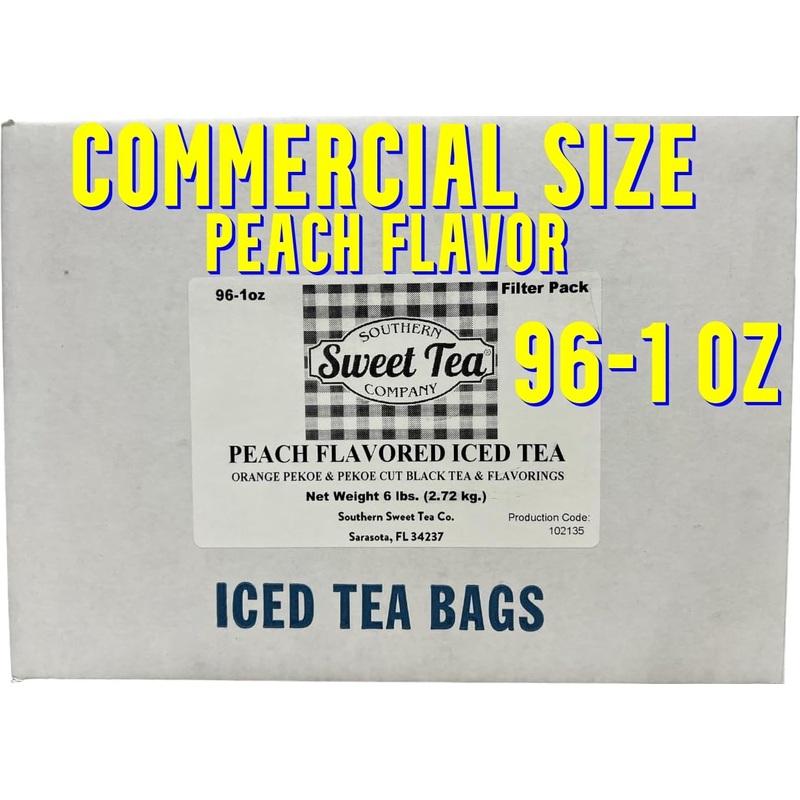 Iced Tea Bags Peach Black Large 1-Gallon Commercial Size Foodservice Brewing,Unsweetened Caffeinated, Bulk Case (96 Count) By So