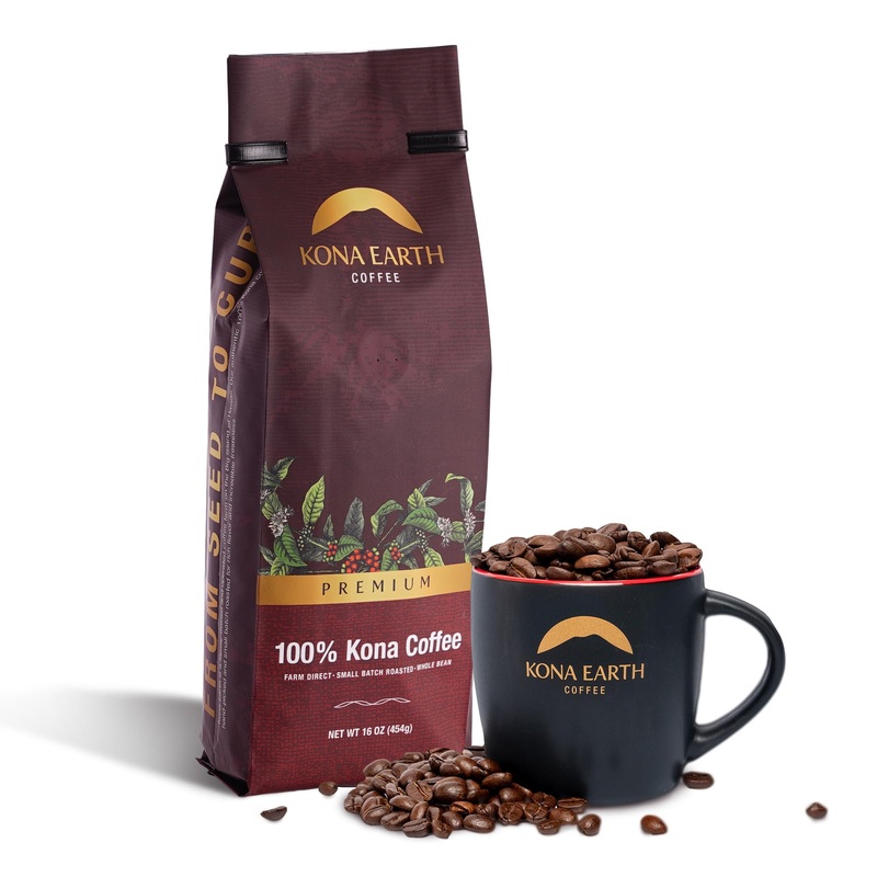 Kona Earth – Premium, 100% Kona Coffee, Dark Roast, Farm-Fresh Whole Coffee Beans, Micro-Batch-Roasted, 1 Lb., Pack Of 1