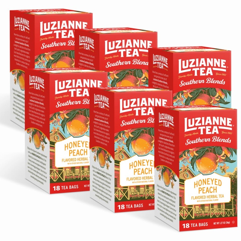 Luzianne Southern Blends Honeyed Peach Flavored Herbal Tea Bags, 18Ct (Pack Of 6)