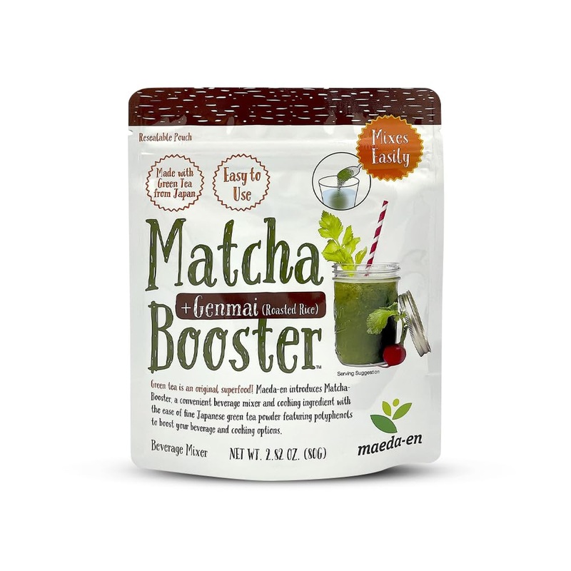 Maeda-En Matcha Booster Genmai Roasted Rice Green Tea Powder 80G Japanese Origin Resealable Pouch For Latte Smoothies And Baking