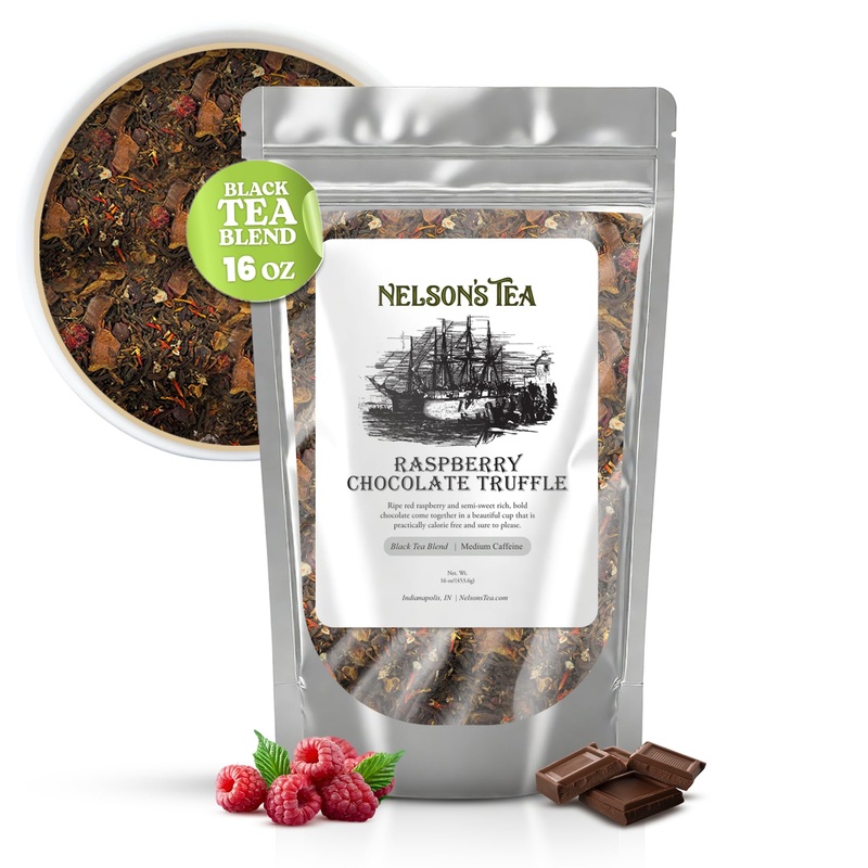 Nelson’S Tea Raspberry Chocolate Truffle – Loose Leaf Black Tea With Raspberry Leaf, Rooibos, Truffle Essence, Carob Beans, Hibi