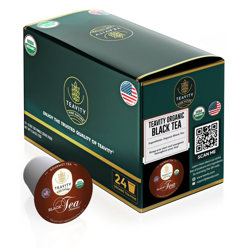 Organic Black Tea Pods For Keurig – Naturally Caffeinated Unsweetened Black Tea Pods By Teavity (24 Tea Pods)