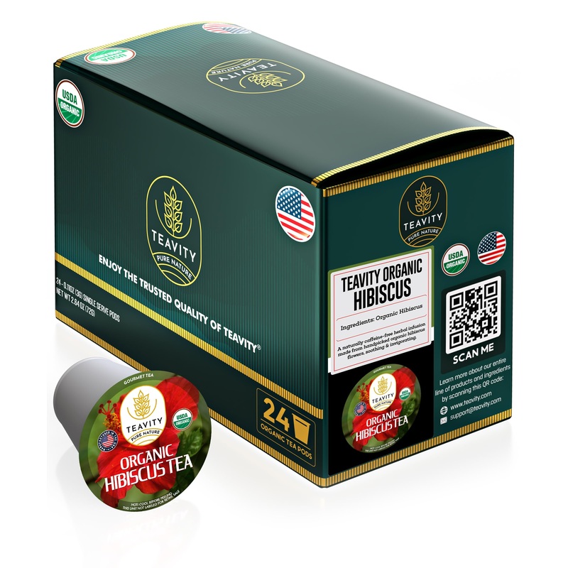 Organic Hibiscus Sabdariffa Tea Organic Naturally Decaf Tea Pods For Keurig By Teavity (24 Tea Pods)